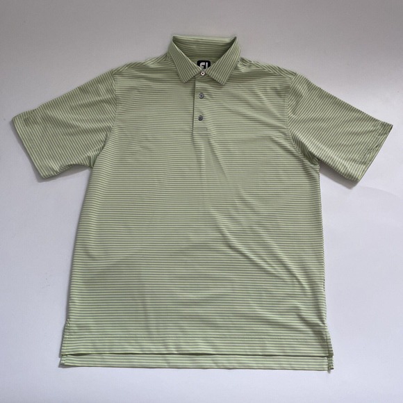 FootJoy Polo Shirt Men's‎ Large Yellow Striped FJ Short Sleeve Golf Stretchy Top - Picture 1 of 9